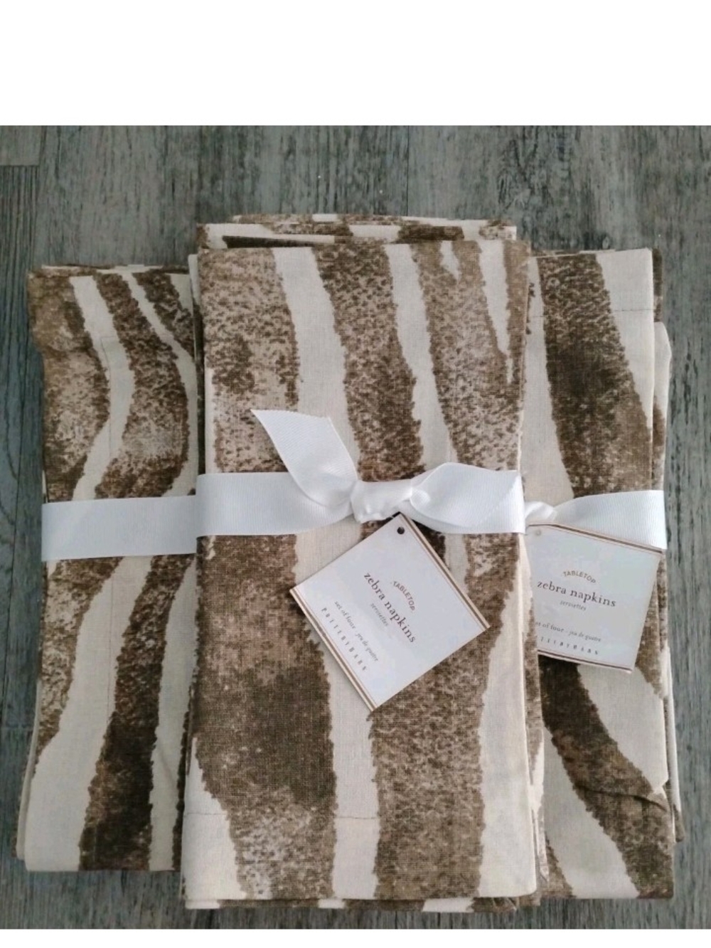 Pottery Barn Zebra Print Napkins Set of 12 Linen Blend 20x20 Inches NEW 2014